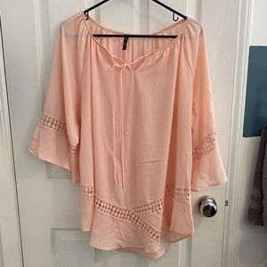 Chic Peach Blouse with Lace Trim